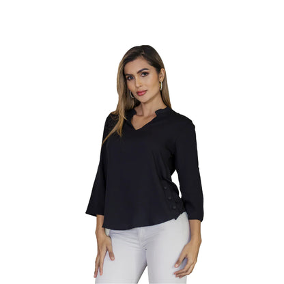 Blusa Cuello V de Algodón Color Negro