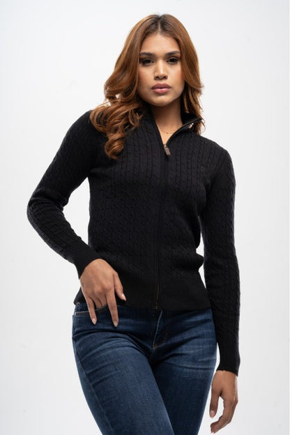 Sweater Abierto en Hilo Trenzado Negro para Mujer