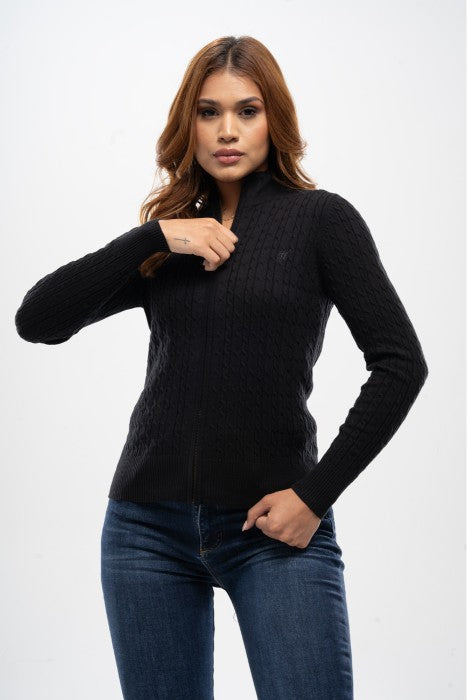 Sweater Abierto en Hilo Trenzado Negro para Mujer