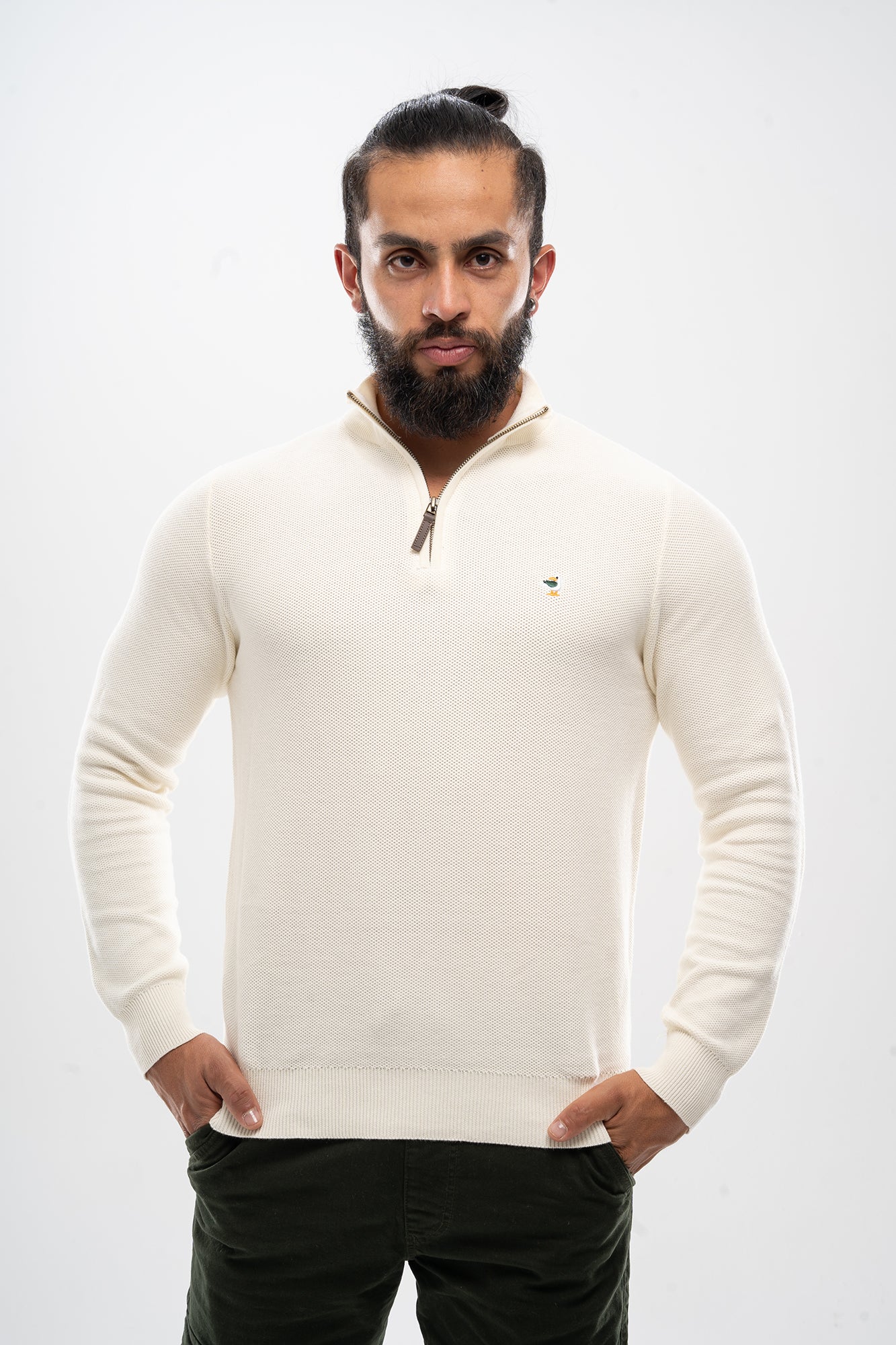 Buso Tejido con Cremallera Beige Claro para Hombre