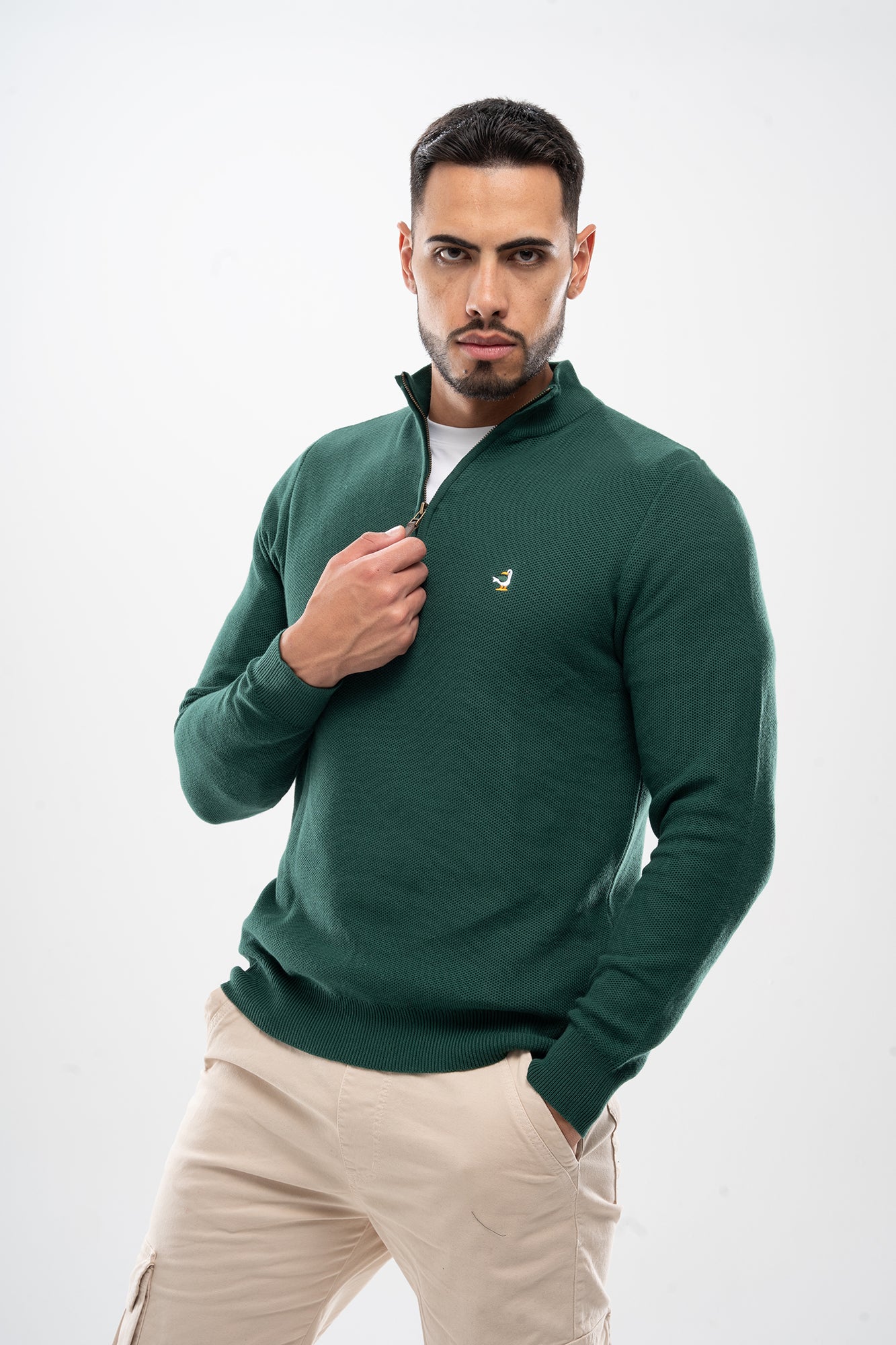 Buso Tejido con Cremallera Verde para Hombre