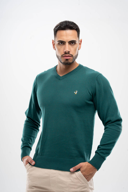 Buso Tejido Cuello V Verde para Hombre