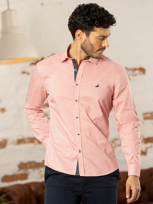 Camisa a Cuadros Slim Fit Rosa Naranjado para Hombre