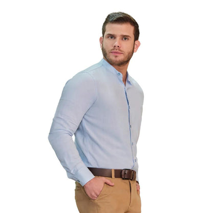 Camisa Cuello Redondo de Algodón Azul para Hombre