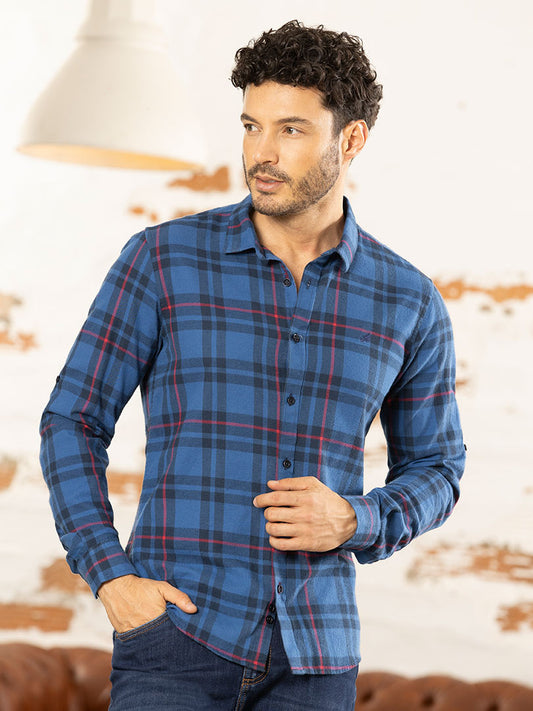 Camisa a Cuadros Slim Fit Azul para Hombre