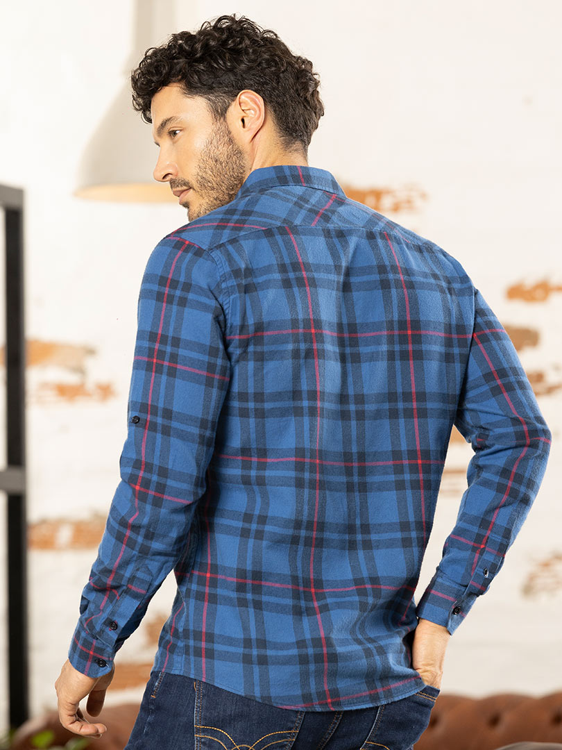 Camisa a Cuadros Slim Fit Azul para Hombre