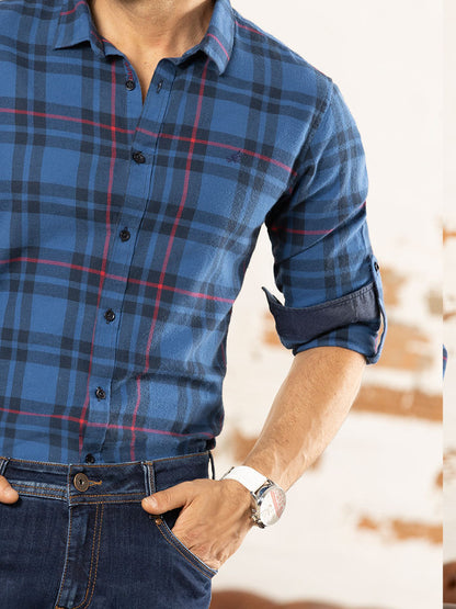 Camisa a Cuadros Slim Fit Azul para Hombre