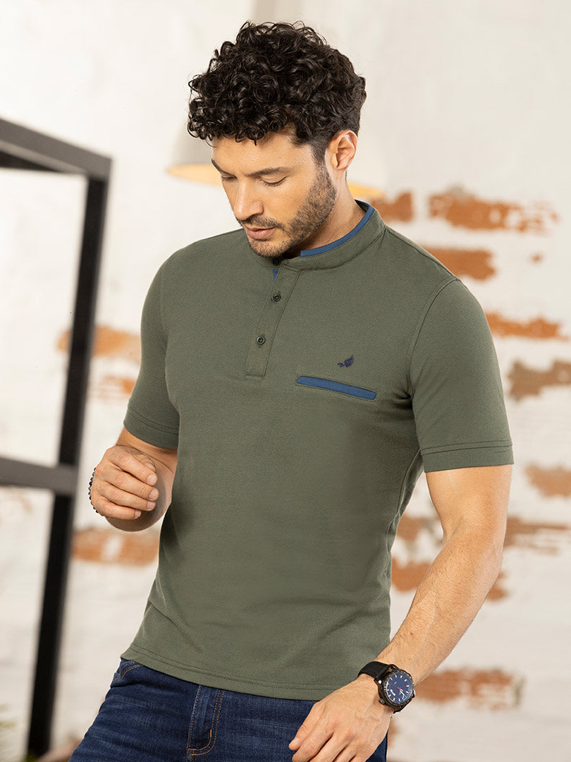 Polo Cuello Redondo Verde Militar de Hombre