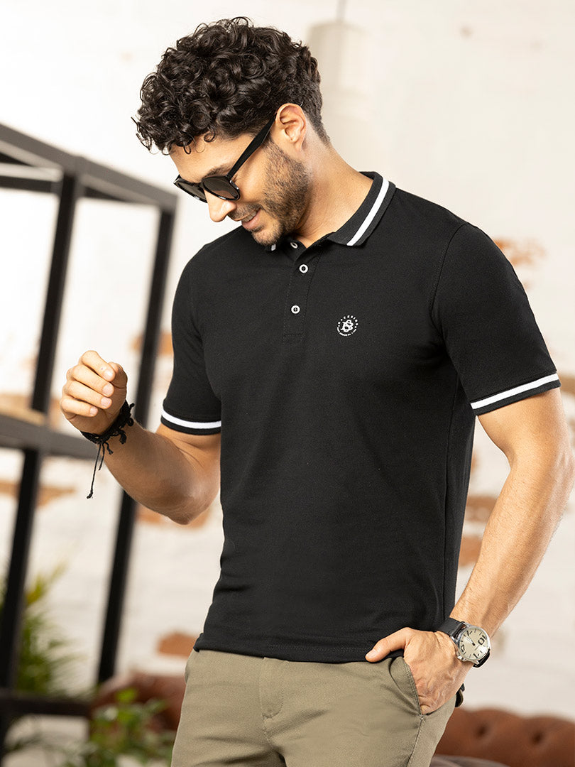 Polo Piqué Negro para Hombre