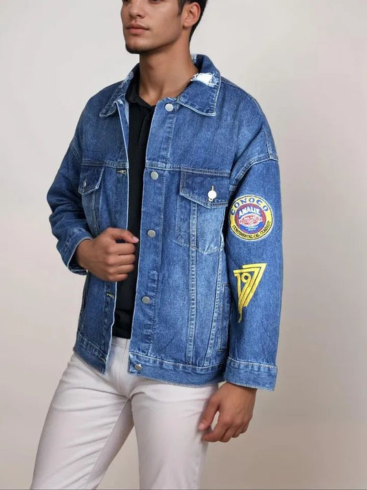 Chaqueta Bordada de Jeans Azul para Hombre