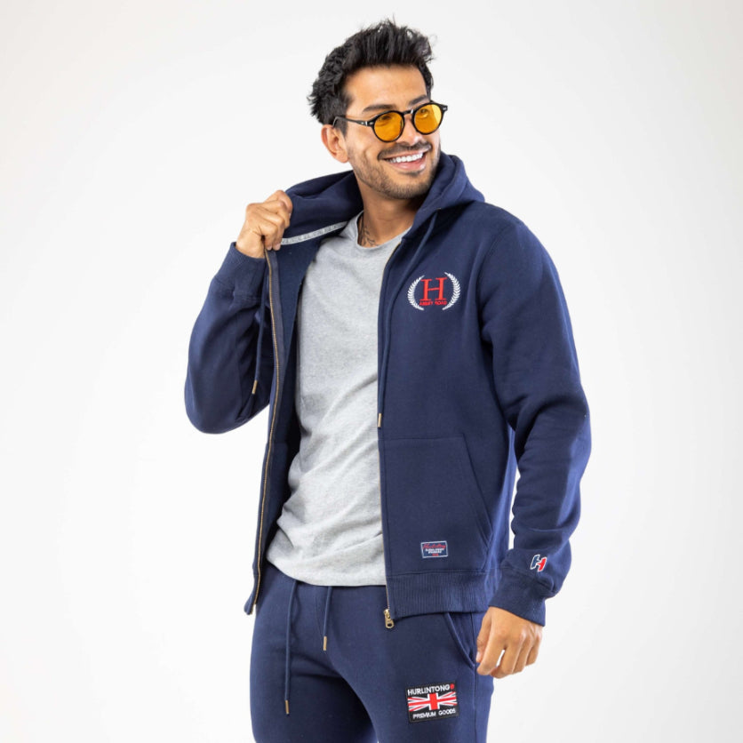 Chaqueta Hoodie de Algodón Azul Marino para Hombre