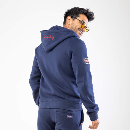 Chaqueta Hoodie de Algodón Azul Marino para Hombre