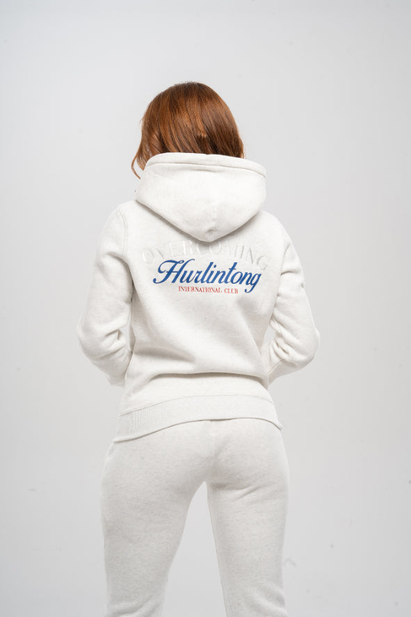 Chaqueta Hoodie de Algodón Perchado Gris Claro para Mujer