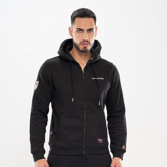 Chaqueta Hoodie de Algodón Perchado Negro para Hombre