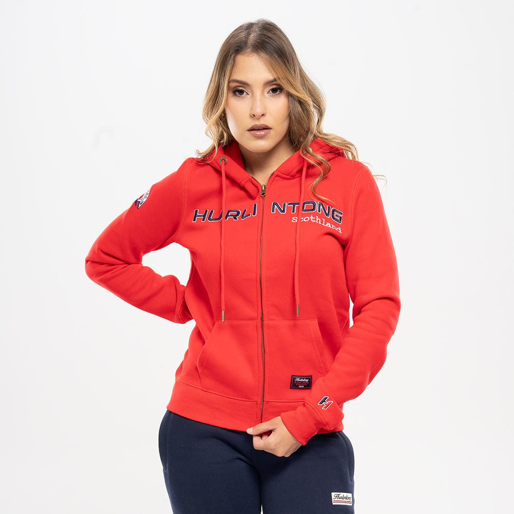 Chaqueta Hoodie de Algodón Perchado Rojo para Mujer