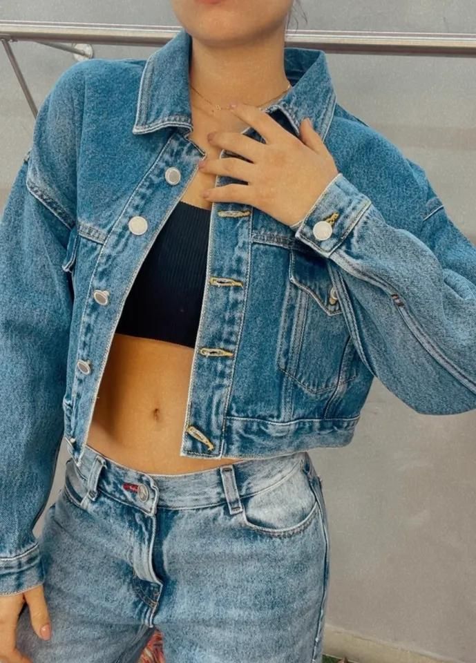 Chaqueta Corta de Jeans Azul para Mujer