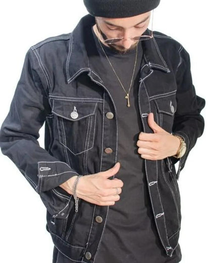 Chaqueta Clásica de Jeans Negro para Hombre