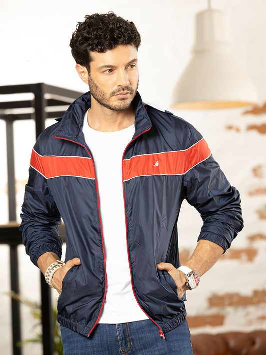 Chaqueta Rompevientos con Capota Azul Oscuro para Hombre