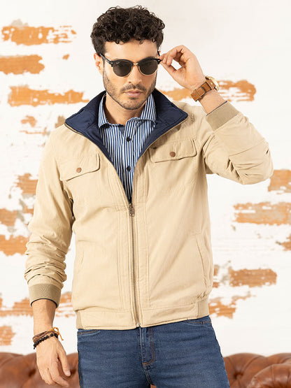 Chaqueta Doble Faz Beige Azul Marino para Hombre