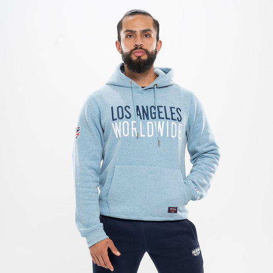 Hoodie Algodón Perchado Azul Jaspeado para Hombre