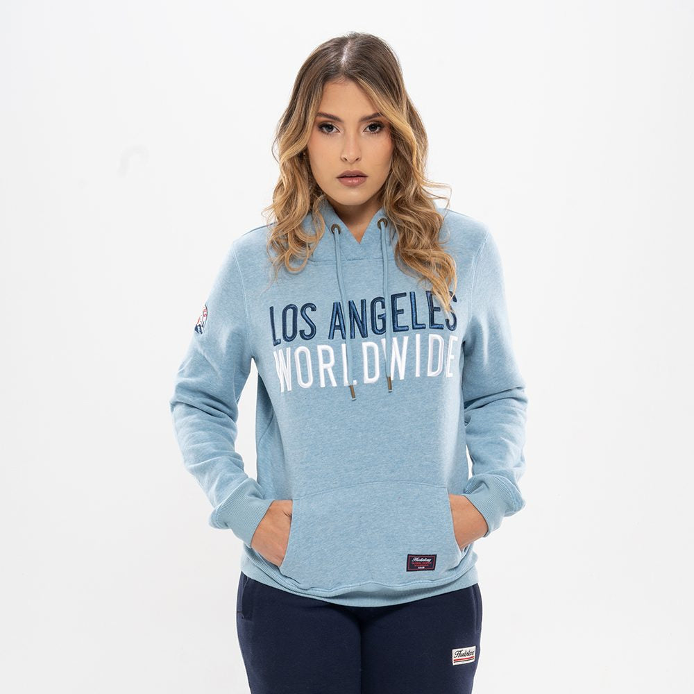 Hoodie Algodón Perchado Azul Jaspeado para Mujer