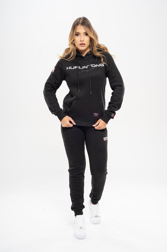 Hoodie Algodón Perchado Negro para Mujer