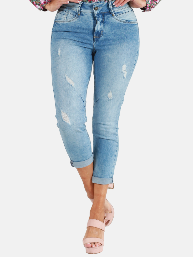 Jean Skinny Desgastado Azul Claro para Mujer