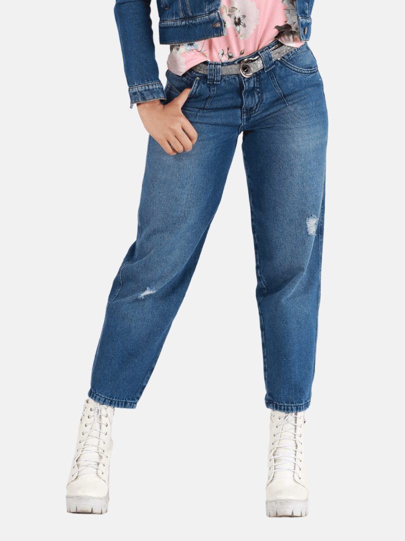 Mom Jeans Corte Recto Indigo Claro para Mujer