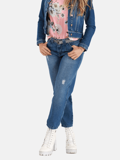 Mom Jeans Corte Recto Indigo Claro para Mujer