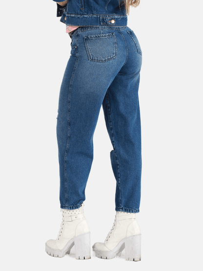 Mom Jeans Corte Recto Indigo Claro para Mujer