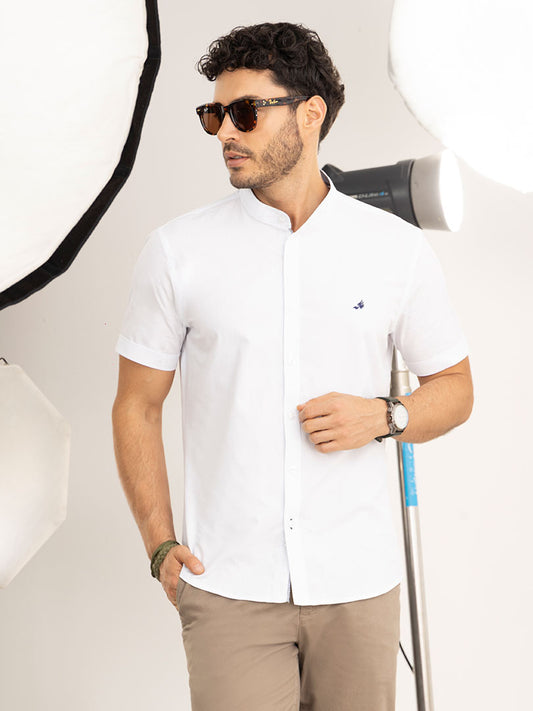 Camisa Cuello Mao Slim Fit Blanco para Hombre