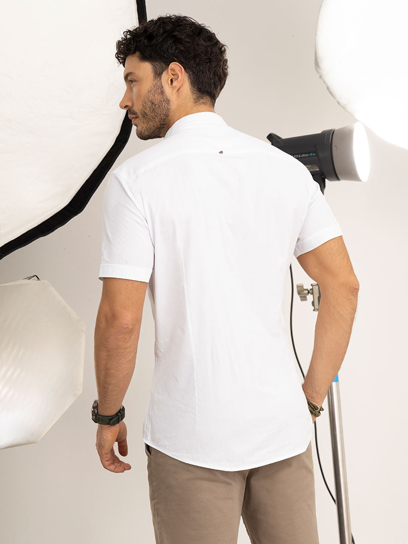 Camisa Cuello Mao Slim Fit Blanco para Hombre