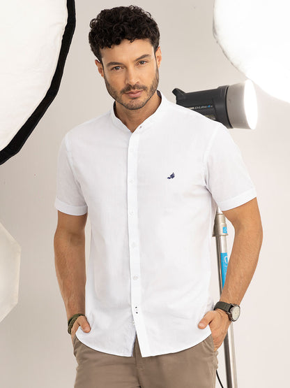 Camisa Cuello Mao Slim Fit Blanco para Hombre