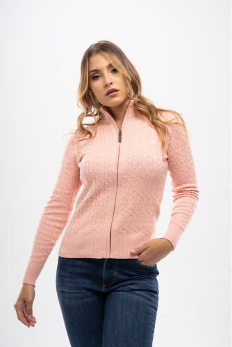 Sweater Abierto en Hilo Trenzado Rosa para Mujer