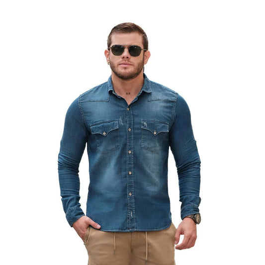 Camisa de Tencel Azul para Hombre