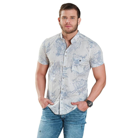 Camisa Estampada de Algodón Blanco para Hombre