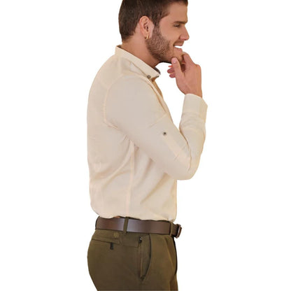 Camisa Cuello Casual de Rayón Beige para Hombre