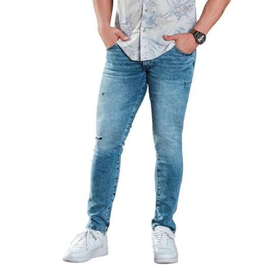 Jean Skinny Fit Azul Claro Desgastado para Hombre