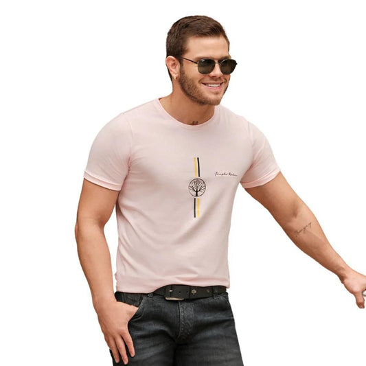 Camiseta Estampada de Algodón Rosa para Hombre