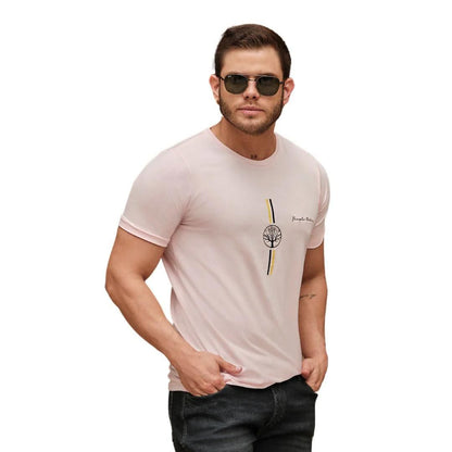 Camiseta Estampada de Algodón Rosa para Hombre