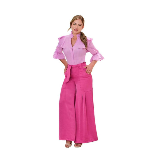 Pantalón Bota Campana de Satin Fucsia