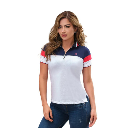 Polo con Cremallera Blanco para Mujer